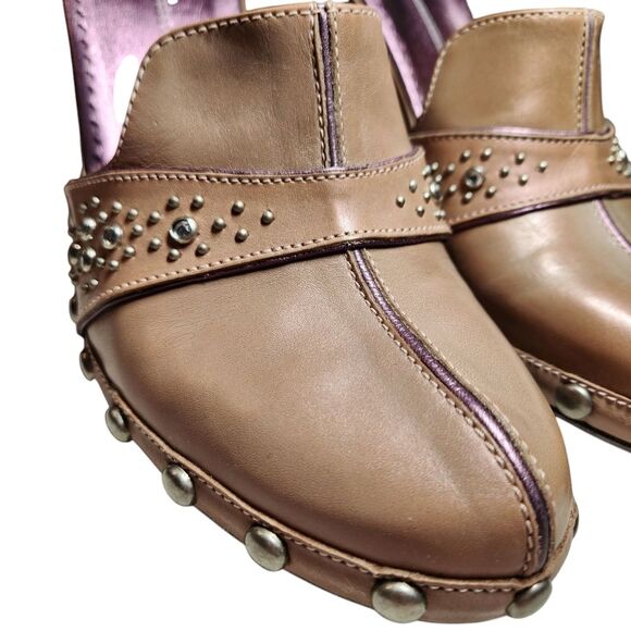 Vintage Y2K Cole Haan Studded Tan Mule Slip On Heel Rhinestone Pink Metallic 9.5 - Picture 5 of 15